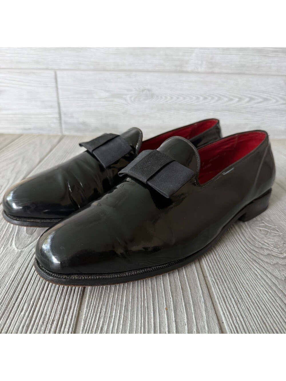 Allen Edmonds Mens 12D Black Patent Leather Bow Tuxedo Loafers Formal Dress